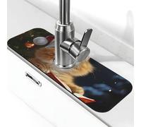 Faucet Mat for Kitchen Sink Splash Guard Super Absorbent Faucet Draining Mat Cute Cat Sing Christmas Carols Behind Faucet Drip Catcher Tray Drying Mat Pad for Bathroom Sink Mat 14 X 38 cm