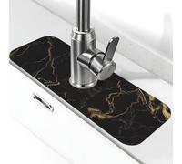 Faucet Mat for Kitchen Sink Splash Guard Super Absorbent Faucet Draining Mat Gold Black Marble Behind Faucet Drip Catcher Tray Drying Mat Pad for Bathroom Sink Mat 14 X 38 cm