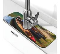 Faucet Mat for Kitchen Sink Splash Guard Super Absorbent Faucet Draining Mat Lake with Boats Canoes Park Behind Faucet Drip Catcher Tray Drying Mat Pad for Bathroom Sink Mat 14 X 38 cm