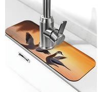Faucet Mat for Kitchen Sink Splash Guard Super Absorbent Faucet Draining Mat Seagulls by The Lake in The Sunset Behind Faucet Drip Catcher Tray Drying Mat Pad for Bathroom Sink Mat 14 X 38 cm