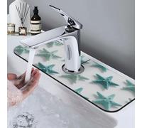 Faucet Mat For Kitchen Sink Super Absorben Diatomite Fast Drying Stone Faucet Suction Pad 15 X 5.5 Inch Non-Slip Washable Sink Mat Gadgets For Bathroom Kitchen Counter Starfish