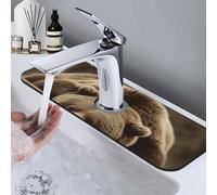 Faucet Mat For Kitchen Sink Super Absorben Diatomite Fast Drying Stone Faucet Suction Pad 15 X 5.5 Inch Non-Slip Washable Sink Mat Gadgets For Bathroom Kitchen Counter Bear Sleep