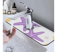 Faucet Mat For Kitchen Sink Super Absorben Diatomite Fast Drying Stone Faucet Suction Pad 15 X 5.5 Inch Non-Slip Washable Sink Mat Gadgets For Bathroom Kitchen Counter Starfish Seashell
