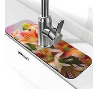 Faucet Mat for Kitchen Sink Super Absorbent Diatomite Fast Drying Stone Draining Mat 15" x 5.5" Non-slip Drain Pad Sink Mat Alstroemeria Dish Drying Mat for Kitchen Bathroom Counter