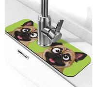 Faucet Mat for Kitchen Sink Super Absorbent Diatomite Fast Drying Stone Draining Mat 15" x 5.5" Non-slip Drain Pad Sink Mat Dog funny face animal Dish Drying Mat for Kitchen Bathroom Counter