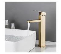 Faucet, Modern Bathroom Basin Faucet Stainless Steel Ceramic Bottom Square Single Hole Brushed Gold Cold Hot Sink Kitchen Mixer Taps (Color : Tall)