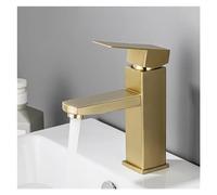 Faucet, Modern Bathroom Basin Faucet Stainless Steel Ceramic Bottom Square Single Hole Brushed Gold Cold Hot Sink Kitchen Mixer Taps (Color : Short)