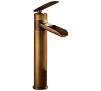Faucet Modern Bathroom Tap 360° Rotation Tall Basin Faucet Waterfall Sink Mixer Tap Single Handle Single Hole Counter top Lavatory Brass faucets, Black + Chrome (Color : Style H)
