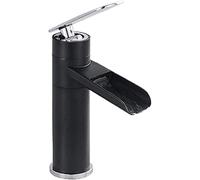 Faucet Modern Bathroom Tap 360° Rotation Tall Basin Faucet Waterfall Sink Mixer Tap Single Handle Single Hole Counter top Lavatory Brass faucets, Black + Chrome (Color : Style E)