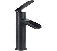 Faucet Modern Bathroom Tap 360° Rotation Tall Basin Faucet Waterfall Sink Mixer Tap Single Handle Single Hole Counter top Lavatory Brass faucets, Black + Chrome (Color : Style G)