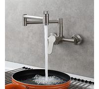 Faucet Mount,Brass Folding Wall Mount Faucets,Single Handle Faucet,Foldable Kitchen Sink in-Wall Double-Hole Hot and Cold,Brushed