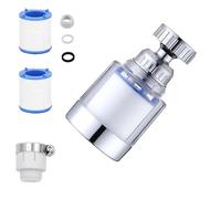 Faucet Mount Filter with 2 Filter Cartridges and Universal Tap Connector Adapter,360 Degree Rotating Sink Faucet Filter, Carbon Water Filtration Faucet Cartridge