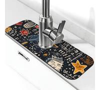 Faucet Splash Guard Drying Mat, Abstract Painting and Words Non Slip Countertop Protector Drying Pad Faucet Sinkmat for Kitchen Bathroom