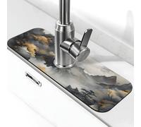 Faucet Splash Guard Drying Mat, Chinese Style Ink Painting of Mountain Pine Trees Non Slip Countertop Protector Drying Pad Faucet Sinkmat for Kitchen Bathroom