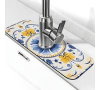 Faucet Splash Guard Drying Mat, Ethnic Style Tribe Blue Non Slip Countertop Protector Drying Pad Faucet Sinkmat for Kitchen Bathroom
