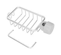 Faucet Sponge Holder, Kitchen Faucet Storage Rack with Towel Shelf, Hanging Drain Rack for Sink, Holds Sponges Soap Dish Towels, Fits Round Faucets 0.59-1.1in (Silver)