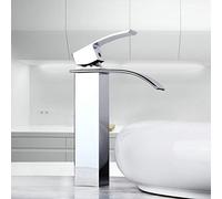 Faucet Square Taps Copper Body Cold Heat Waterfall Basin Water-Tap Single Handle Dual Control High Section Faucet/Chrome Full Moon,Chrome