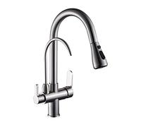 Faucet Swivel Pull-Out Black Faucet Deck Mounted Handle Hot & Cold Water Filter Tap Three-Way Sink Mixer Modern Design for Easy Kitchen Use，Brushed Nickel a