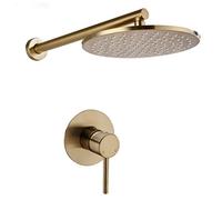 Faucet System Set Brushed Gold Solid Brass Bathroom Set Rianfall Head Faucet Wall Mounted Arm Mixer Ceramic Valve Single Handle Bath Mixer