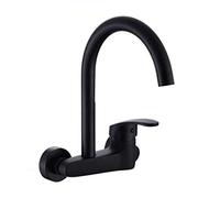 Faucet Wall Mount Kitchen Faucets Double Bore Hot Water and Cold Water Brass Swivel Kitchen Sink Faucet-Gold (Color : Nero) Water-tap
