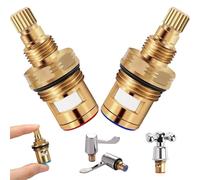 Faucet Water Filter, 2Pcs Faucet Replacement, 1/2 Inch Turn 20 Spline Brass Ceramic Cartridges, Ideal for Hot & Cold Water for Daily Use