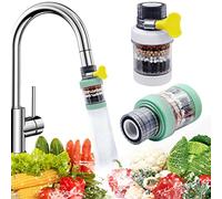 Faucet Water Filter Tap, Uooker 2 Pcs Activated Carbon Tap Filter, Kitchen Hard Softener Removes Chlorine Fluoride Heavy Metals for Home Bathroom, Pink