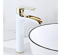 Faucet, Waterfall Sink Faucet Bathroom, Hot and Cold Water Mixer Tap, Solid Brass, Single Handle, Waterfall Spout Bathroom Faucet High, Chrome Plated (Color : Silver)(Platinum)