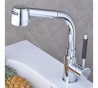 Faucets, All Copper Kitchen Faucet Can Be Pulled Out of The Shrink Belt with Spray Head Swivel Without Splashing Water,All Copper Chrome Plated Faucet Kitchen Sink Faucet Single Handle