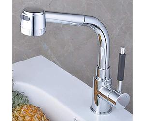 Faucets, All Copper Kitchen Faucet Can Be Pulled Out of The Shrink Belt with Spray Head Swivel Without Splashing Water,All Copper Chrome Plated Faucet Kitchen Sink Faucet Single Handle