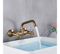 Faucets,Basin Mixer Tap Antique Brass Kitchen Hot and Cold Water Mixer Faucets, Wall Mounted Tap Vessel Sink Mixer Tap, Swivel Spout Basin Mixer for Bathroom Kitchen(Color:Antique Brass)