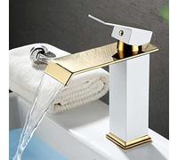 Faucets,Basin Mixer Tap Basin Waterfall Faucet, White & Gold Brass Bathroom Sink Faucet, Single Handle Hole Deck Vintage Wash Hot and Cold Mixer Tap Crane for Bathroom Kitchen (Color : Black s)