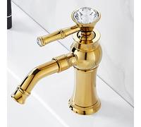 Faucets,Basin Mixer Tap Bathroom Sink Basin Faucets Brass Water Tap, Cold and Hot Gold Finish Washbasin Mixer Deck Mount Single Hole for Bathroom Kitchen(L-Gold)