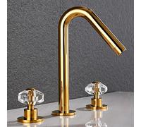 Faucets,Basin Mixer Tap Widespeead Bathroom Brass Tap, 3 Holes Crystal Bathroom Mixer, Shiny Widespread 3Hole Bathroom Sink Golden Faucet for Bathroom Kitchen(Rose Gold)
