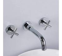 Faucets,Double Cross Handle Wall Mount Brass Faucet Widespread Bathroom Basin Sink Mixer Tap, Chrome Plating