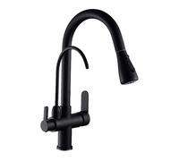 Faucets, Kitchen Sink Faucet for Bar Farmhouse Commercial, Matte Filtered Crane for Kitchen, Pull Out Spray 360 Rotation Water Filter Faucet, Three Ways Sink Mixer Kitchen Faucet/Black/a