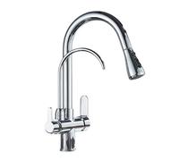 Faucets, Kitchen Sink Faucet for Bar Farmhouse Commercial, Matte Filtered Crane for Kitchen, Pull Out Spray 360 Rotation Water Filter Faucet, Three Ways Sink Mixer Kitchen Faucet/Chrome/a