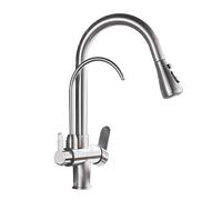 Faucets, Kitchen Sink Faucet for Bar Farmhouse Commercial, Matte Filtered Crane for Kitchen, Pull Out Spray 360 Rotation Water Filter Faucet, Three Ways Sink Mixer Kitchen Faucet/Brushed Nickel/a