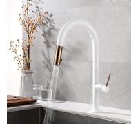 Faucets,Kitchen Sink Taps Pull Out Kitchen Sink Faucet Deck Mounted Stream Sprayer Kitchen Mixer Tap Single Handle Bathroom Kitchen Hot Cold Tap/White/a