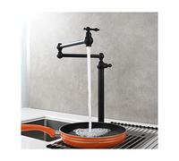 Faucets, Pot Filler Faucet, Deck Mounted Cold Water Foldikitchen Sink Faucet with 2 Handle Double Joint Swiarm Single Hole, Kitchen Faucet,Brushed/Black/a