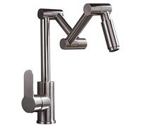 Faucets Pot Filler Faucet Deck Mounted, Rotate Folding Kitchen Sink Faucet 304 Stainless Steel, Single Handle One Hole Hot and Cold Water Mixer Tap, Brushed Nickel LWX
