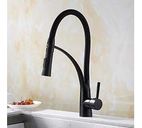 Faucets,Pull Down Kitchen Faucet Gold Hot and Cold Water Crane Mixer Deck Mounted Kitchen Sink Faucets with Rubber Design Single Handle with Aerator/Black