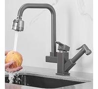Faucets with Pull Out Spray Gray Hot and Cold Water Telescopic Spray Gun Rotatable Brass Multiple Modes Mixer Faucet for Sink-A,A