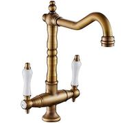 FaucetsBathroom Mixer Tap Tradital Kitchen Sink Mixer Tap Double Handle Solid Brass Kitchen Tap Antique Bronze Brass Classic Faucet
