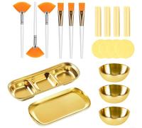 Fauhapyway 23 Facial Treatment Bowl Set 6Skincare Brushes, 12Compressed Sponges Multi-Compartment Trays For Mixing Applying Face (Golden)
