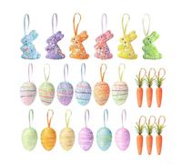Fauhapyway 24Pcs Easter Foam Ornaments Set with 12 Colored Eggs, 6 Glitter Carrots and 6 Bunnies for DIY Hanging Decor on Trees Parties