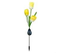 Fauhapyway 3 Heads Solar Tulip Flower Lights, Realistic LED Garden Stake Lamps for Pathway Balcony Courtyard Decor(D)