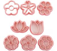 Fauhapyway 8PCS Flower Shaped Molds for Butter Cookies DIY | 8 flower shapes, durable PP plastic, food safe material, easy press operation, pink color design