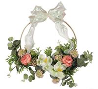 Fauhapyway Artificial Lily Wreath 1-Pack,Realistic Silk Flower Door Hanging for Wedding Home Decor,Lightweight PVC Camellia Garland 50x25cm(Wreath)