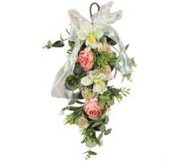 Fauhapyway Artificial Lily Wreath 1-Pack,Realistic Silk Flower Door Hanging for Wedding Home Decor,Lightweight PVC Camellia Garland 50x25cm(Upside-down tree)