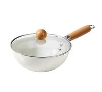 Fauhapyway Compact Wok Pan Flat Base Glass Lid Non Frying Pan for Asian Cooking Home Kitchen 37cm White